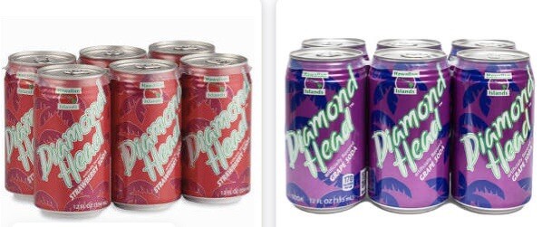 12 Cans Of Diamond Head Hawaii Grape & Strawberry Soda 12 Oz (6 Of Each Flavor)