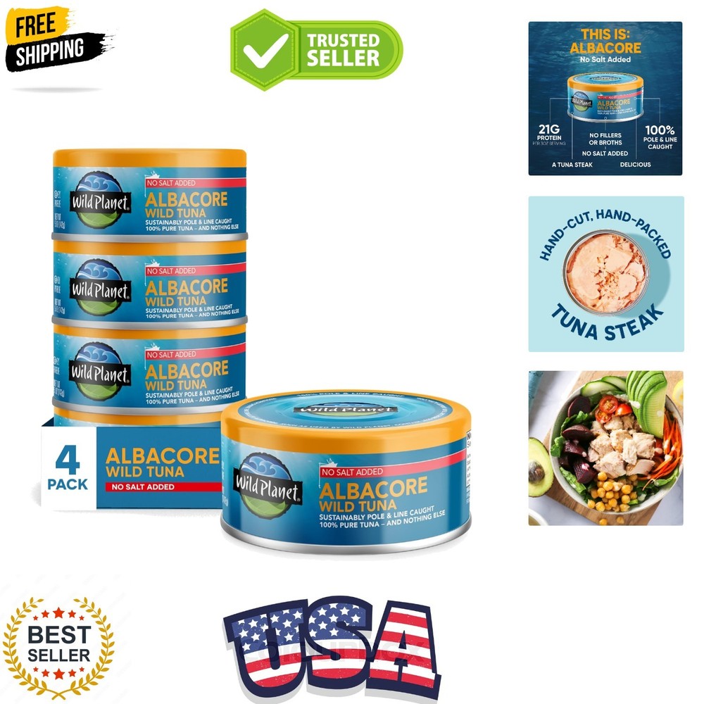 Albacore Wild Tuna, No Salt Added, Canned Tuna, Pole & Line Caught, 5 oz, Pac…