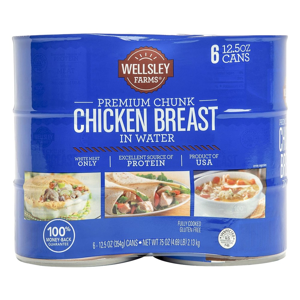 Wellsley Farms Premium Chunk Chicken Breast in Water, Fully Cooked Boneless S…