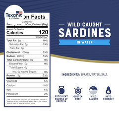 Sardines in Water, 3.75 Oz Tin (Pack of 12) – Wild Caught, Gluten Free, Keto, Ko