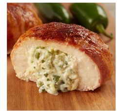 (24) 10 Ounce Bacon Wrapped Jalapeno And Cream Cheese Stuffed Chicken Breast