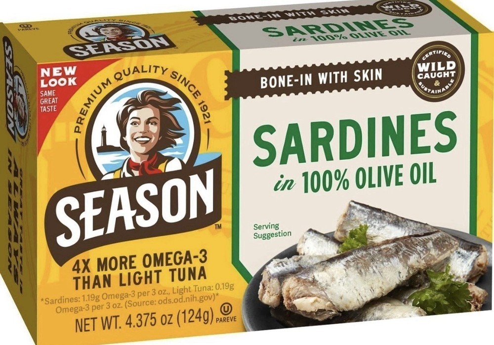 Season Sardines in 100% Olive Oil, 12-count Bone In With Skin Premium Sardines