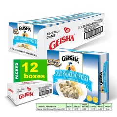 GEISHA Cold Smoked Oysters in Sunflower Oil 3.75ozPack of 12 Smoked Oysters |…