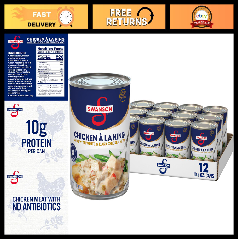 Canned Chicken a la King, White & Dark Meat, 10.5 oz Can, 12 Pack – Ready to Eat
