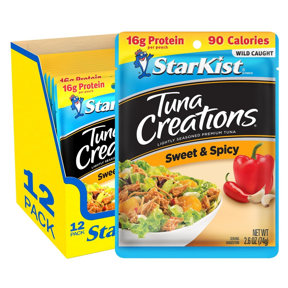 Wild Caught Tuna Pouches Sweet Spicy High Protein 2.6 oz 12 Pack for Quick Meals