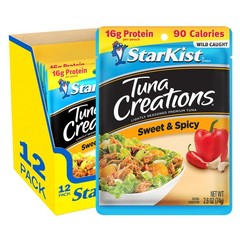 Wild Caught Tuna Pouches Sweet Spicy High Protein 2.6 oz 12 Pack for Quick Meals