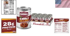Hearty Hot & Spicy Chili with Beans, 16.5 oz Can – 12 Pack for Quick Meals