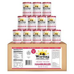 12 Cans Pack- Werling & Sons Canned Hamburger 14.5 Oz Fully Cooked Ground Beef