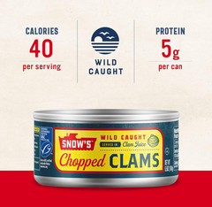 Snow’s Wild Caught Chopped Clams Canned, 6.5 oz Can (Pack of 12) – 5g Protein Pe