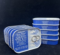 10 Trader Joe’s Smoked Trout Fillets in Oil Skinless 3.9 oz Tin 6 Cans Delicious