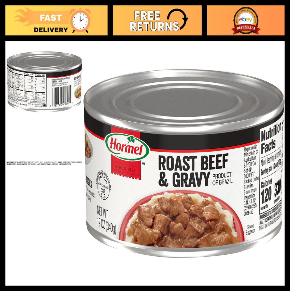 Tender Roast Beef in Gravy, 12 oz Cans – Pack of 12, Perfect for Meals & Snacks