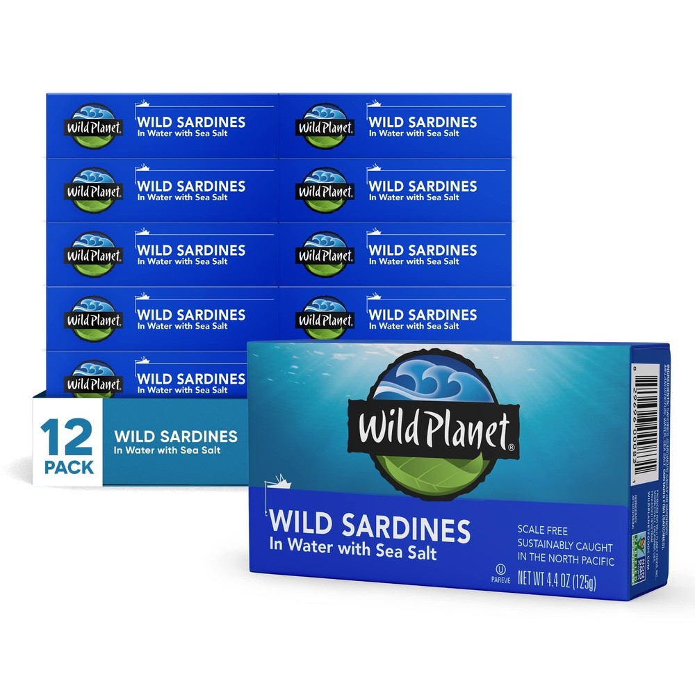 Sustainable Wild Sardines in Water, Non-GMO Tinned Fish, 4.4oz – Pack of 12