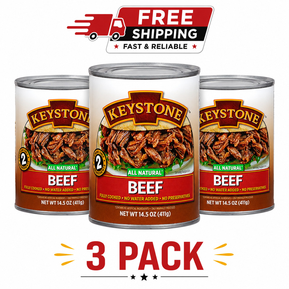 Keystone Meats All Natural Beef 3 Cans | Fully Cooked 14.5 oz Canned Meat Bulk