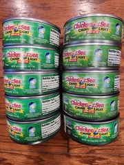 10 PACK CANS CHICKEN OF THE SEA CHUNK LIGHT TUNA IN OIL NET WT 5 OZ EA. 12/2025