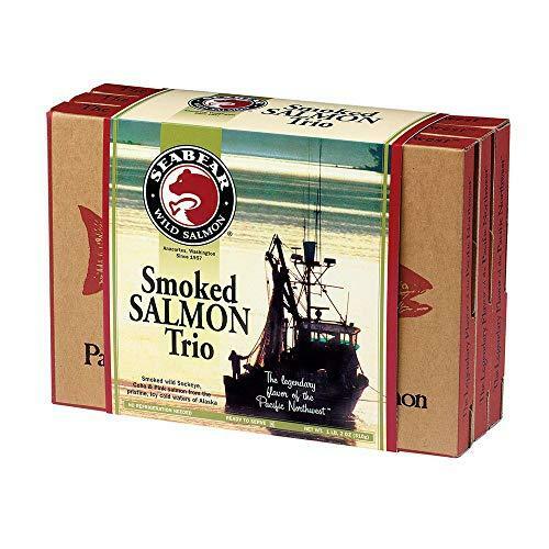 SeaBear – Premium Wild Alaskan Smoked Sockeye, Coho, and Pink Salmon Trio – 18oz