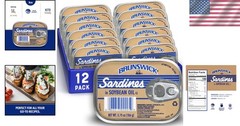 Brunswick Sardines in Olive Oil, 3.75 Oz Can (Pack of 12) – Boneless Butterflied