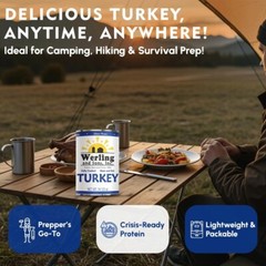 6 Cans- Werling & Sons Fully Cooked Canned Turkey Meat 14.5 Oz Heat & Eat Food