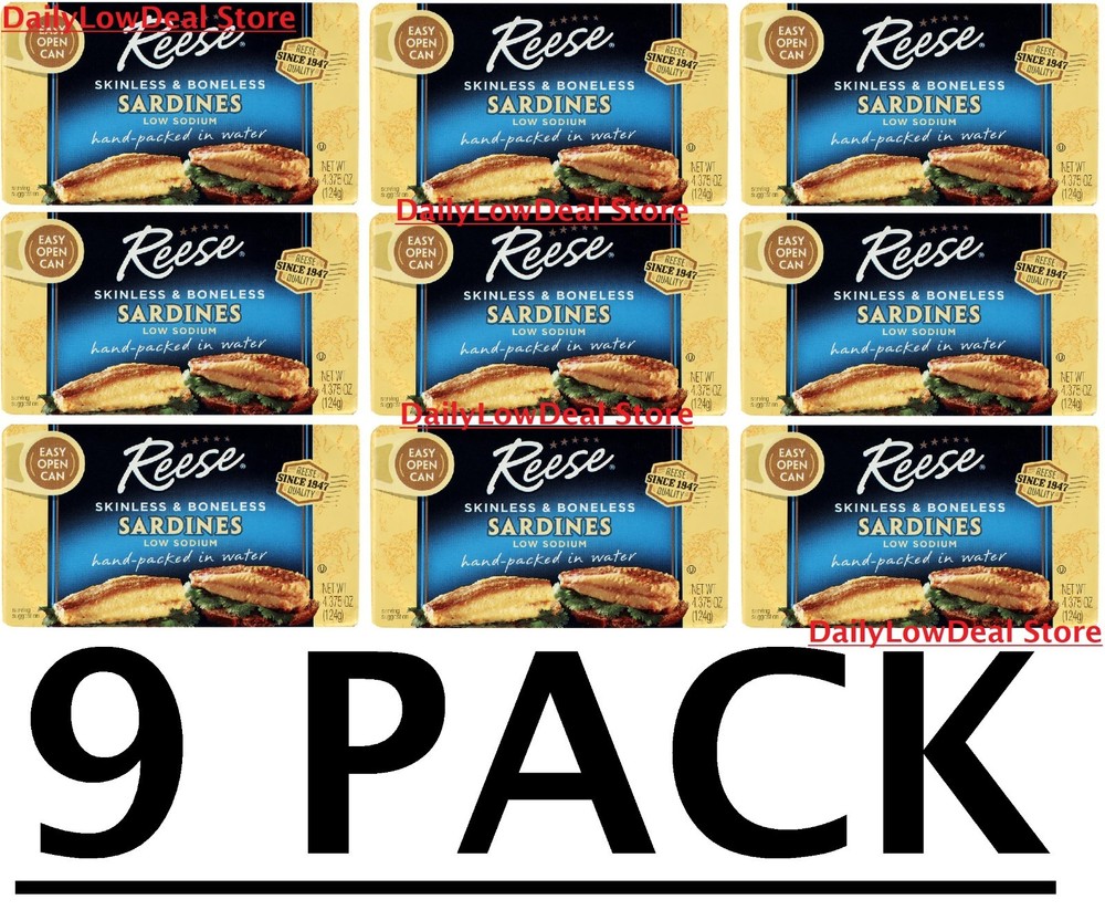 9 PACK – Skinless & Boneless Sardines, Low Sodium, 4.375 oz (Total 39.37 oz)