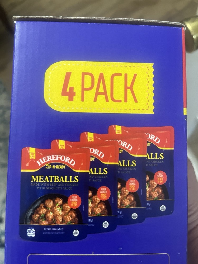 Hereford Meatballs w/ Spaghetti Sauce, 4 Pack, Fully Cooked, Shelf Stable, GF