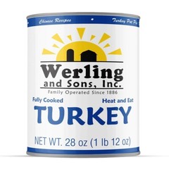 12 Cans Pack – Werling & Sons Fully Cooked Canned Turkey Meat 28 Oz Heat & Eat