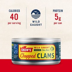 Snow’s Wild Caught Chopped Clams Canned, 6.5 oz Can (Pack of 12) – 5g Protein