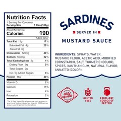 Wild Caught Sardines in Mustard Sauce – 16g Protein, Pack of 6 Cans
