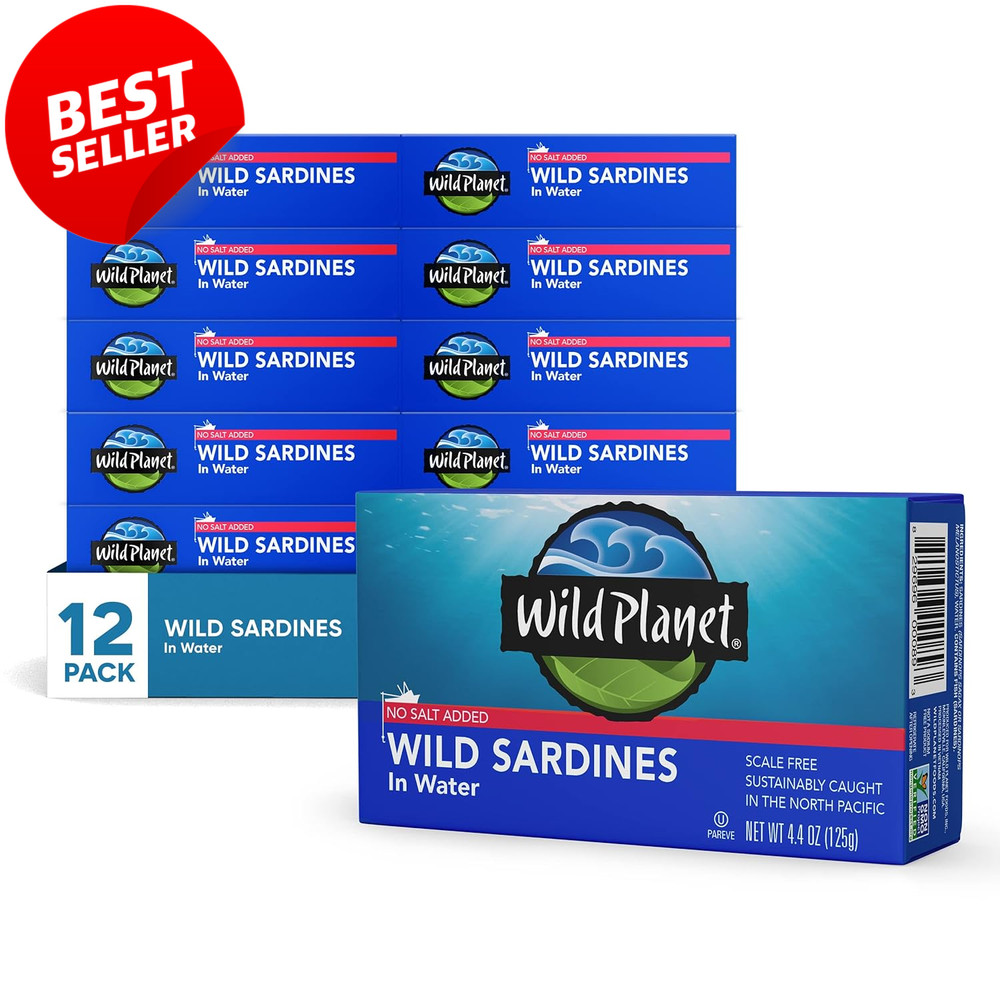 12pk Wild Sardines in Water 4.4oz No Salt Added Non-GMO Sustainable Fish – US