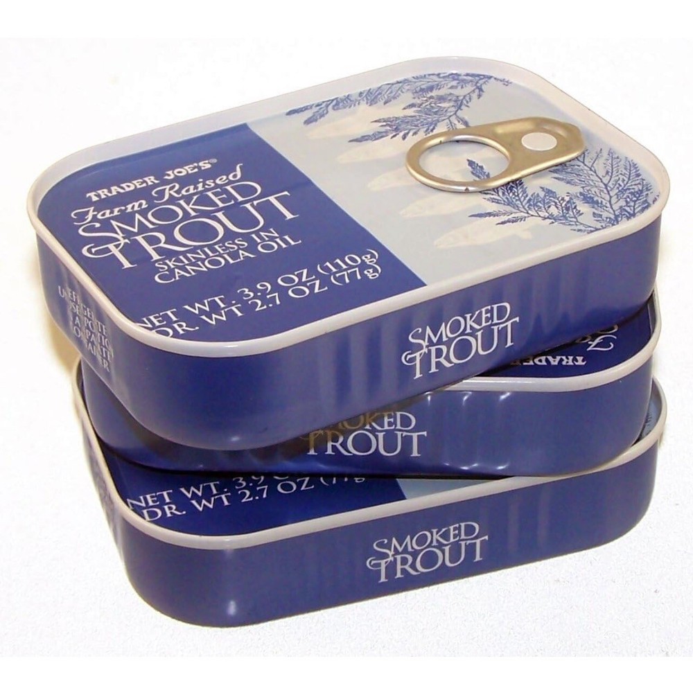 3 Trader Joe’s Smoked Trout Fillets in Oil Skinless 3.9 oz Tin, 3 Cans Delicious