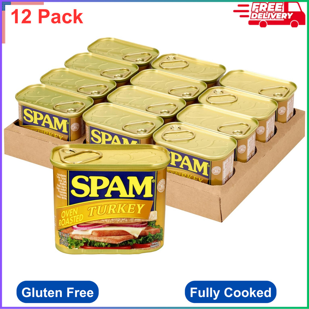 SPAM Oven Roasted Turkey, Canned Meat, 12 oz Can, 12 Pack, Gluten Free, Goodness