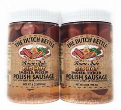 The Dutch Kettle Smoked Pickled Polish Sausage Red Hot | 2/8OZ Jars | 2-Pack