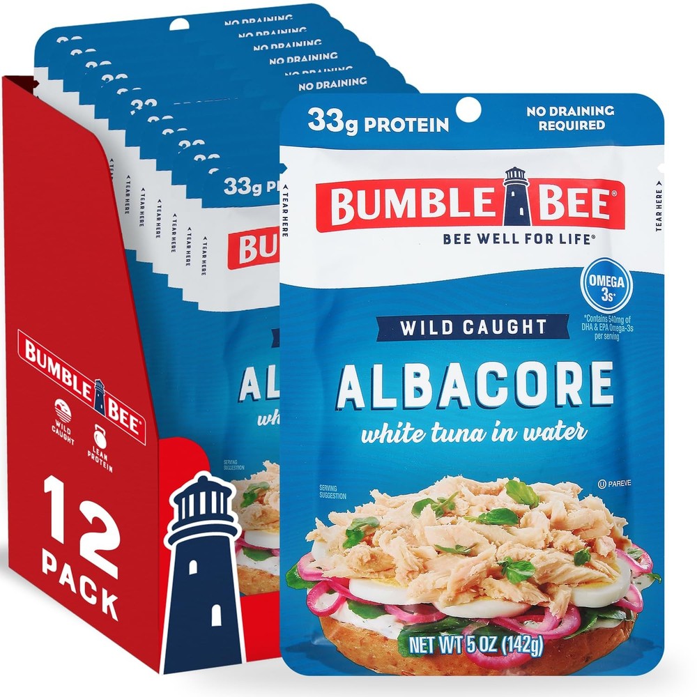 Chunk White Albacore Tuna in Water, 5 oz Pouches (Pack of 12) – Ready to Eat …