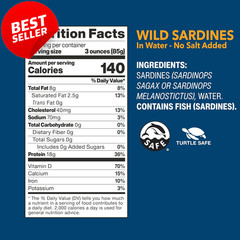 12pk Wild Sardines in Water 4.4oz No Salt Added Non-GMO Sustainable Fish – US
