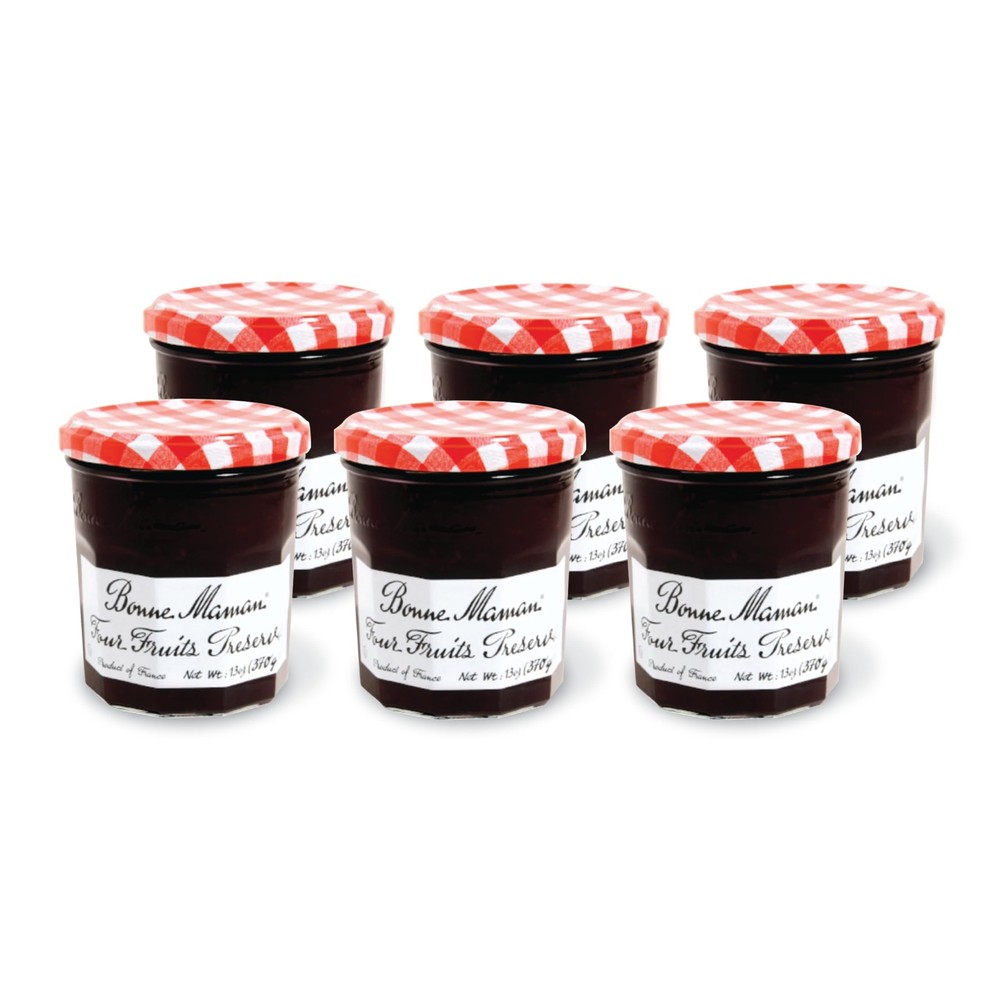 Bonne Maman Four Fruit Preserves, 13 oz Glass Jars Pack of 6 – Non-GMO, Made