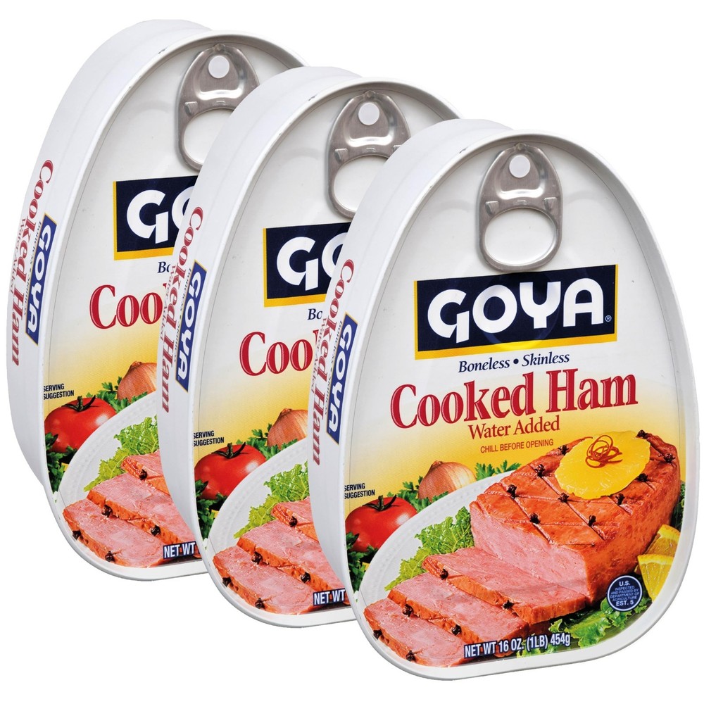 Boneless Cooked Ham in Water – Pack of 3, 16 oz Cans, Ready to Eat Lunch Meat