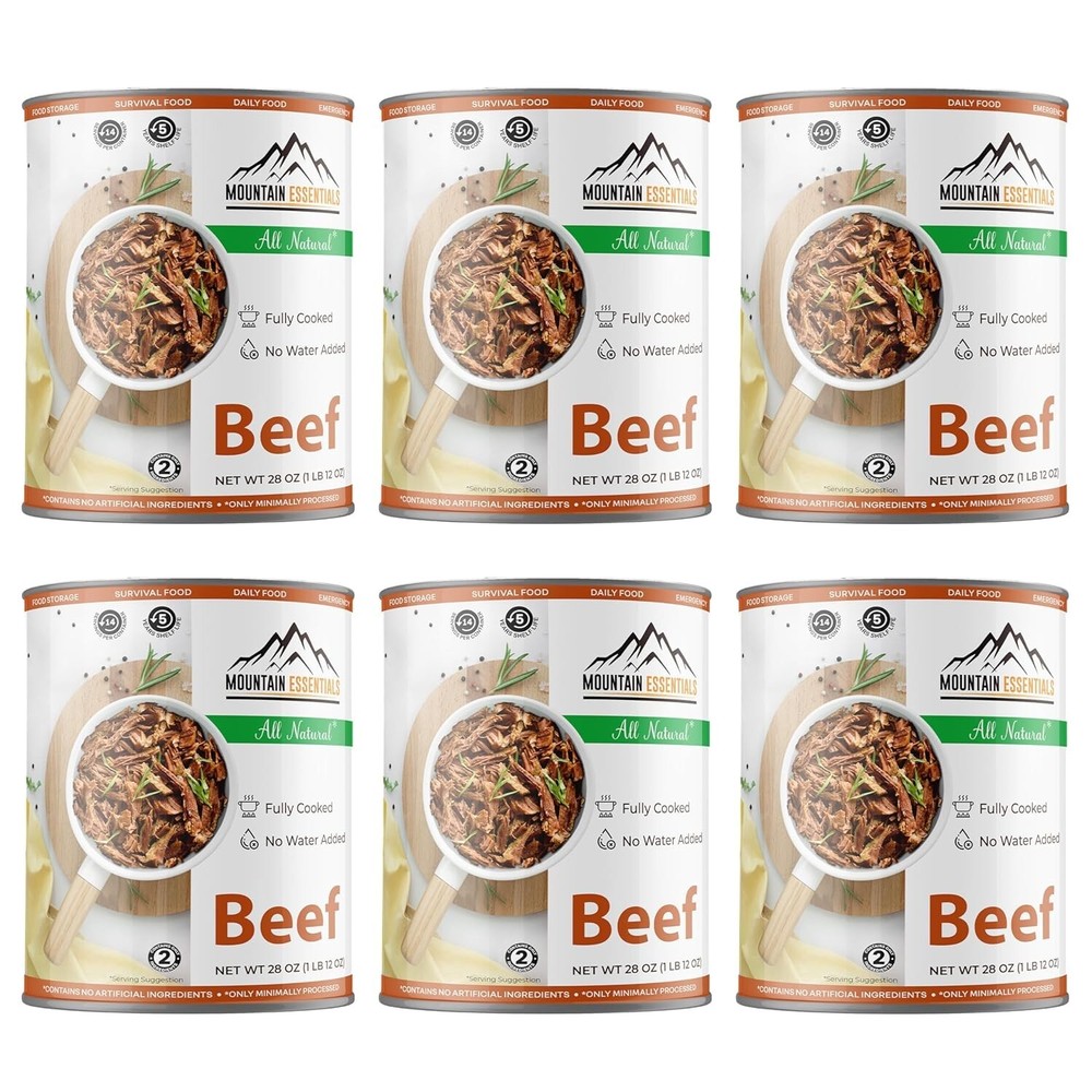 MOUNTAIN ESSENTIALS Fully Cooked Ready to Eat Canned Beef 28 Oz | Pack of 6