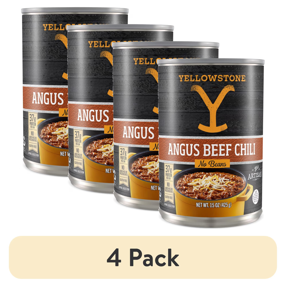 (4 pack) Yellowstone Angus Beef No Beans Chili, 15 oz. Can Savory