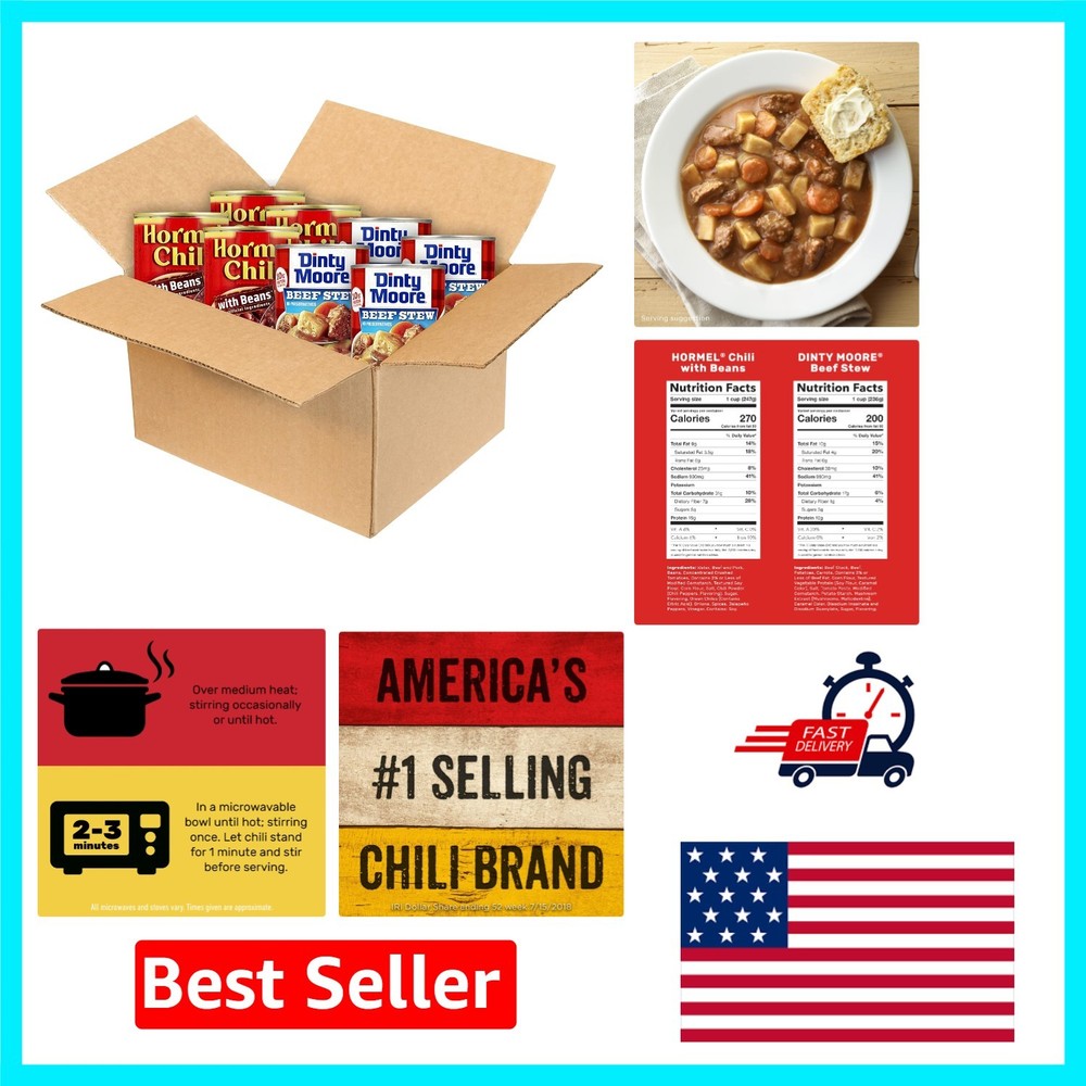 DINTY MOORE Beef Stew & Beans – 8 Cans of Hearty, Preservative-Free Meals