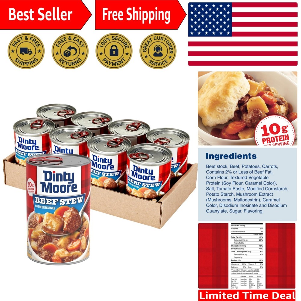 Convenient 8 Pack Beef Stew, 15 oz Cans – Ready-to-Eat, Gluten-Free & Delicious!