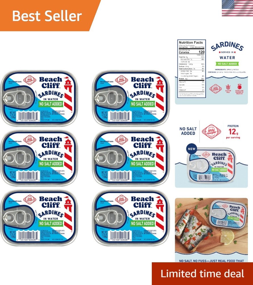 High Protein Wild Caught Sardines in Water – Keto Friendly & Gluten Free, 6 Pack