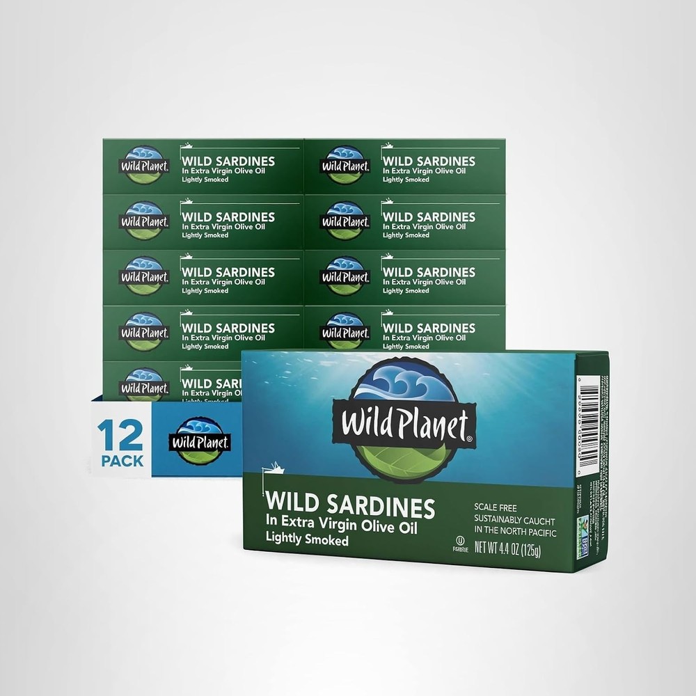 Wild Planet Wild Sardines EVOO Lightly Smoked Tinned Fish 4.4 oz 12-Pack Gluten