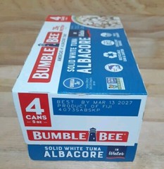 4 CANS: Bumble Bee Solid White Albacore Tuna in Water Wild Caught B12 NON GMO 5z