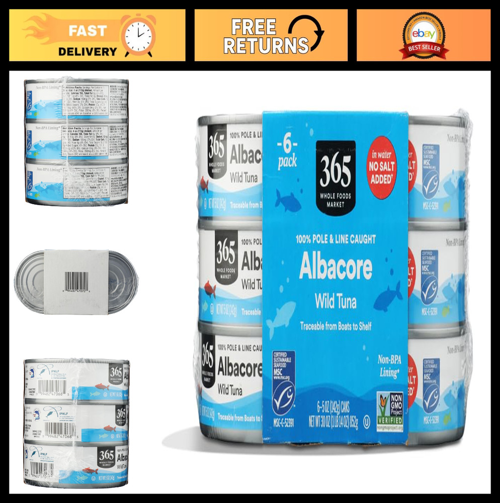 No Salt Albacore Tuna in Water, 6-Pack, 5oz Cans, Healthy Seafood, Low Sodium