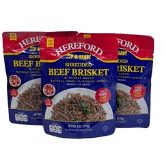 Hereford Shredded Beef Brisket & Beef Broth Ready to Eat Meat 3 Pouches 10/2026