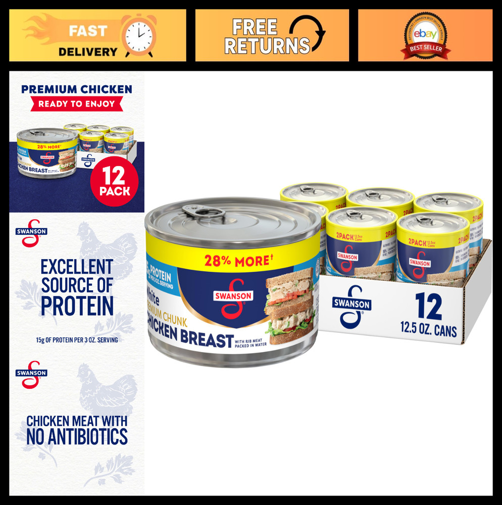Premium Chunk Chicken Breast in Water, 12.5 oz – Pack of 12, High Protein, Low F