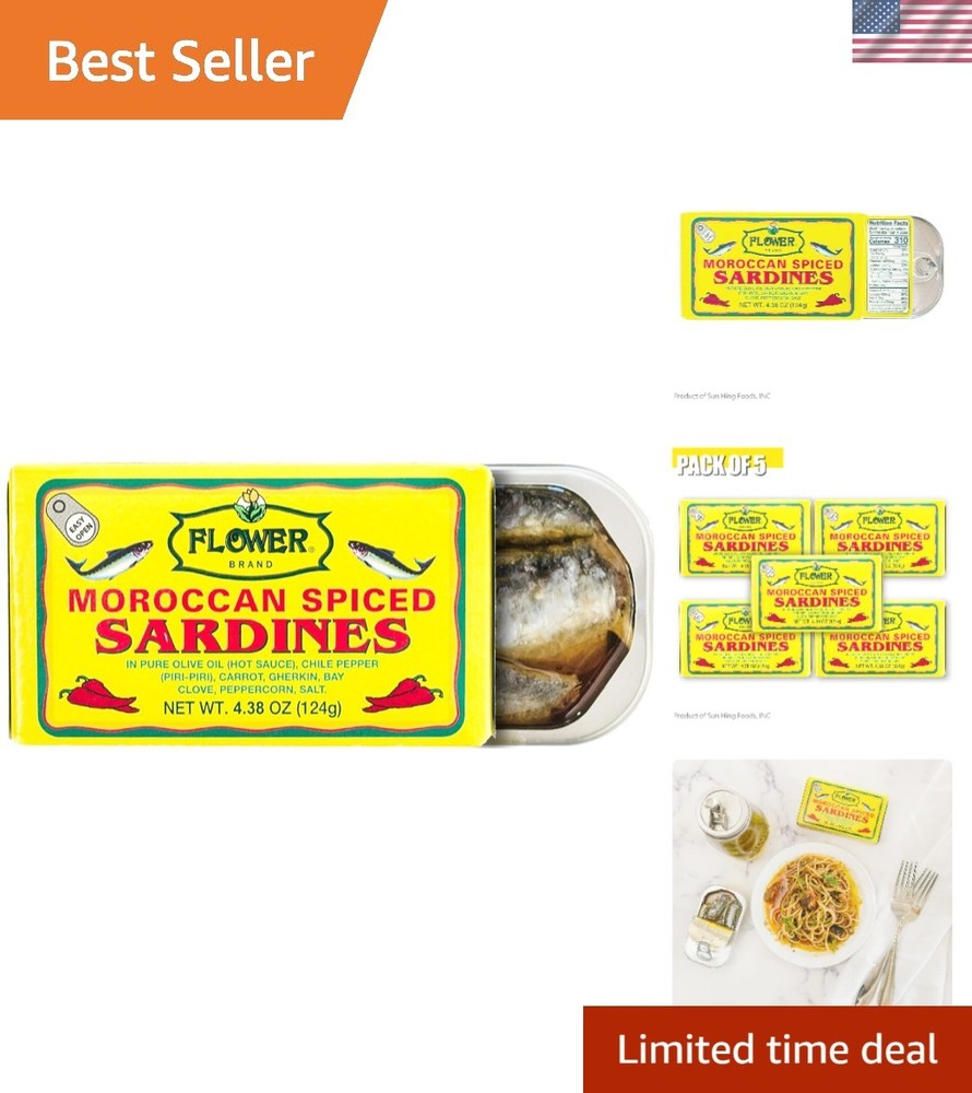 Moroccan Spiced Wild-Caught Sardines in Olive Oil – 5 Can Pack, Keto Friendly