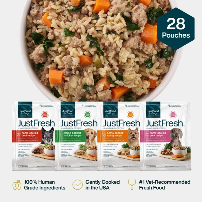 28 Pack, JustFresh Home-Cooked Variety Pack – Beef, Chicken, Pork, Turkey