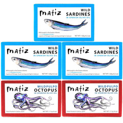Sardines and Octopus Pulpo in Olive Oil (Variety Pack of 5)