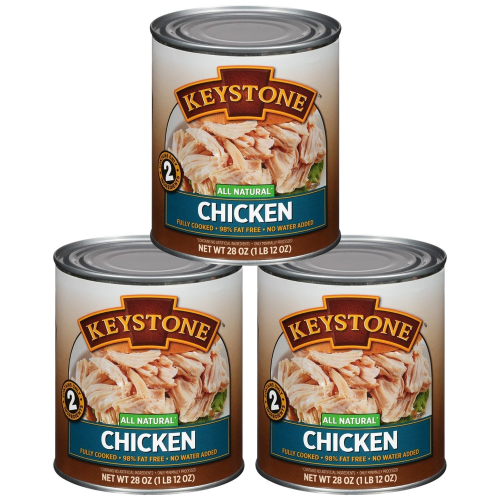 3 Pack Keystone Meats All Natural Canned Chicken 28 oz Can Meat Fully Cooked