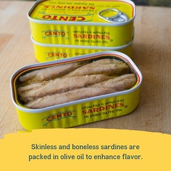 Cento Skinless & Boneless Sardines in Olive Oil, 4.375 Oz, High Protein, Easy…