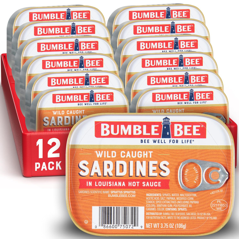 Sardines in Louisiana Hot Sauce, 3.75 Oz Tin (Pack of 12) – Wild Caught, Gluten